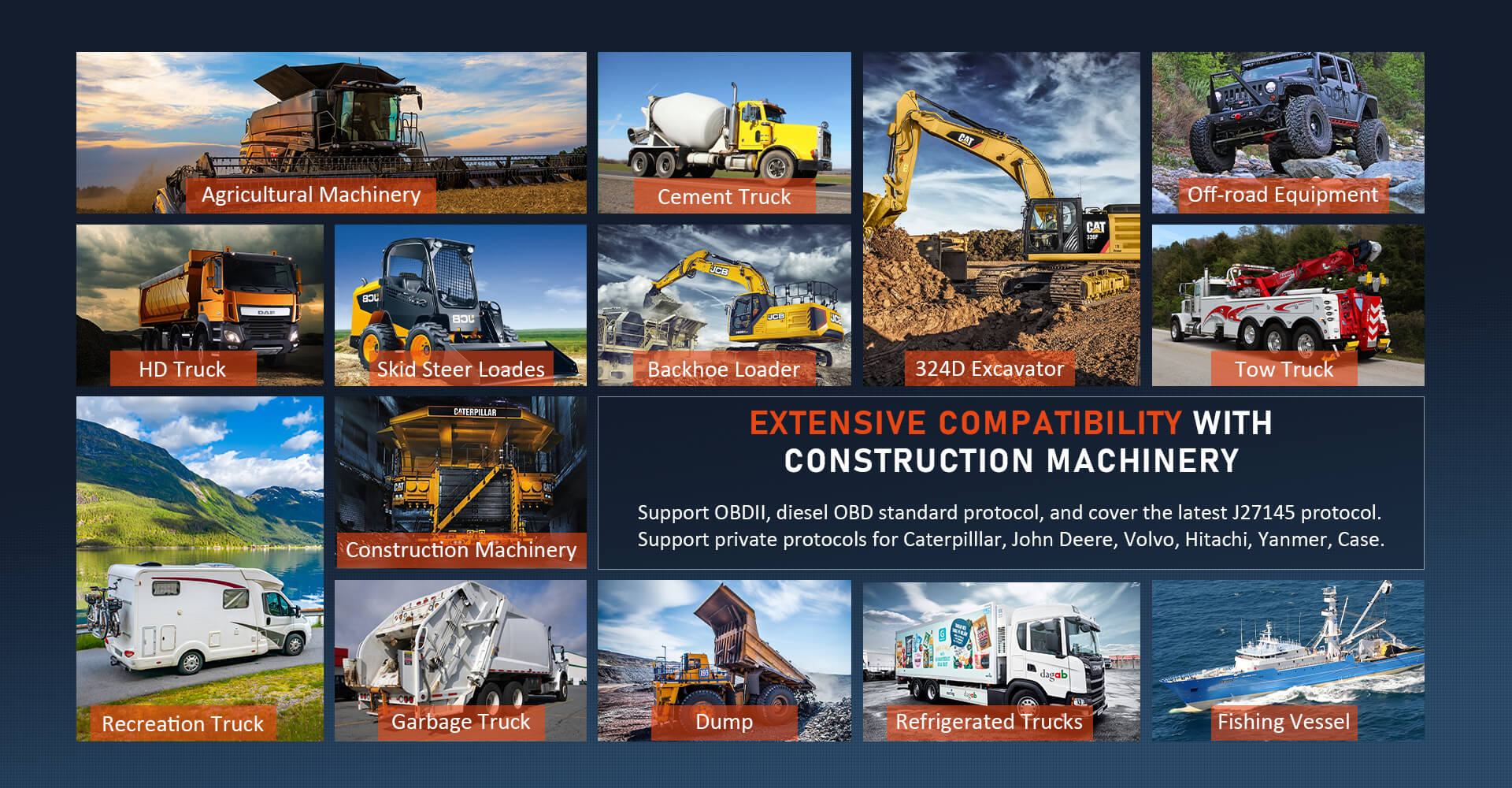 Superior compatibility for 12v & 24v construction machinery vehicles and heavy duty trucks